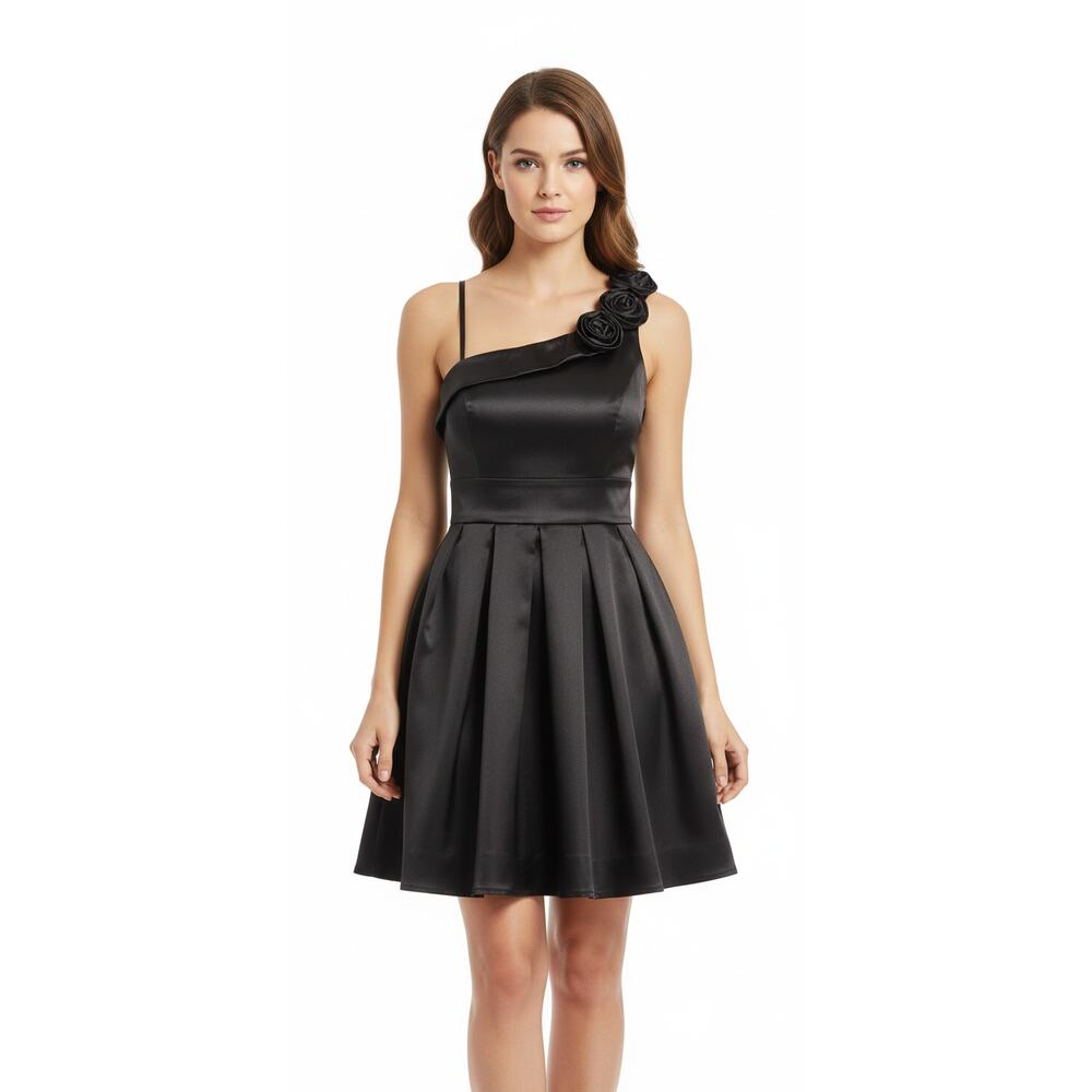 Speechless Cocktail Goth Floral Rose Applique Sash LBD Black Dress, Size 11